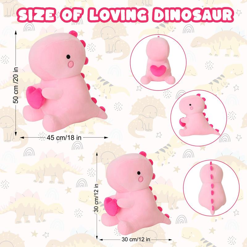 Cute Cartoon Dinosaur Design Plush Toy with Holding Heart, Soft Cartoon Animal Stuffed Toy, Sweet Romantic Birthday Gift, Home Bed Sofa Decorations, Summer Gift