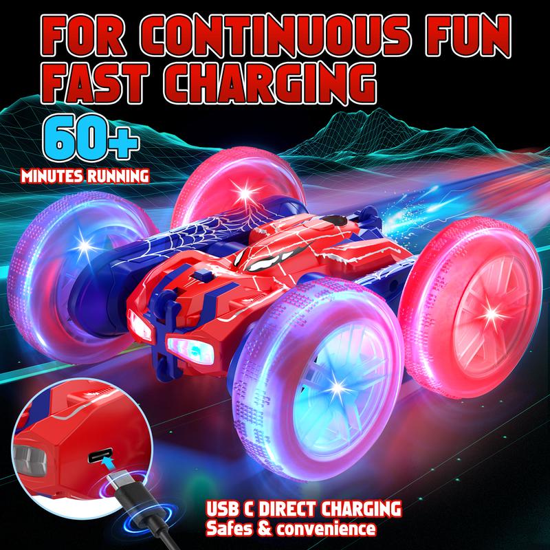 Lehoo Castle Spider Remote Control Car，2.4GHz Electric Race Stunt Car,Double Sided 360° Rolling Rotating Rotation，LED Headlights RC 4WD High Speed Off Road，Rc Drift Truck，Girls Boys Gifts，360° Rotating RC Stunt Car