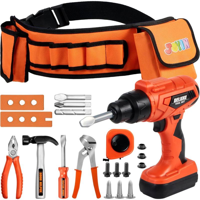 19Pcs Kids Tool Set, Pretend Play Power Toy Tool with Construction Tool Belt & Electronic Toy Drill for Boy Girl Birthday Gift Outdoor Preschool Ages 4, 5, 6, 7 Years Old