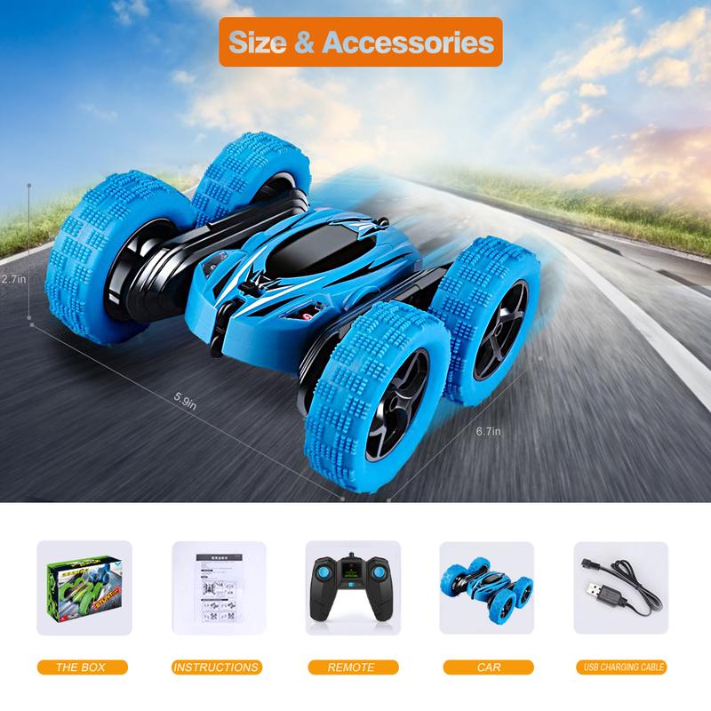 FREE TO FLY Remote Control Car: TPUCARG Double Sided 360°Rotating RC Cars with Headlights Rechargeable Race Stunt Toy Car Christmas Birthday Gifts