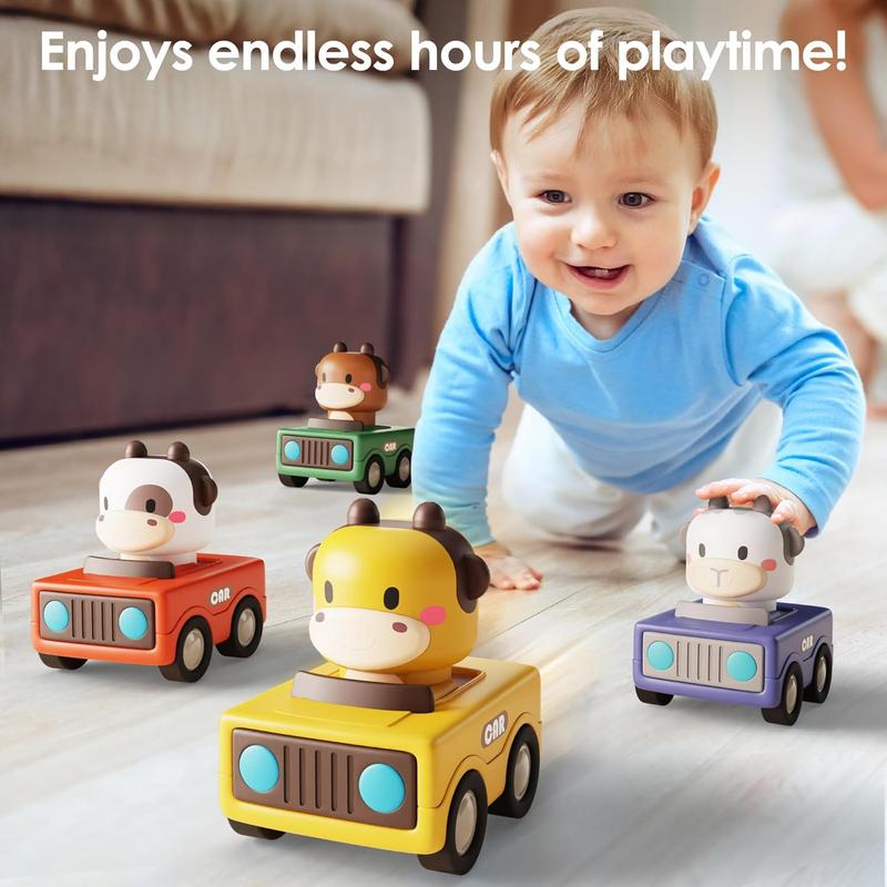 Learn Press and Go Car Toys for Toddlers 1-3, Baby Animal Racing Cars, Infant Play Vehicle Set, Baby Push Go Friction Car Toys for 6-9-12-18 Months, 1st Birthday Gifts for 1-2 Years Old Boys