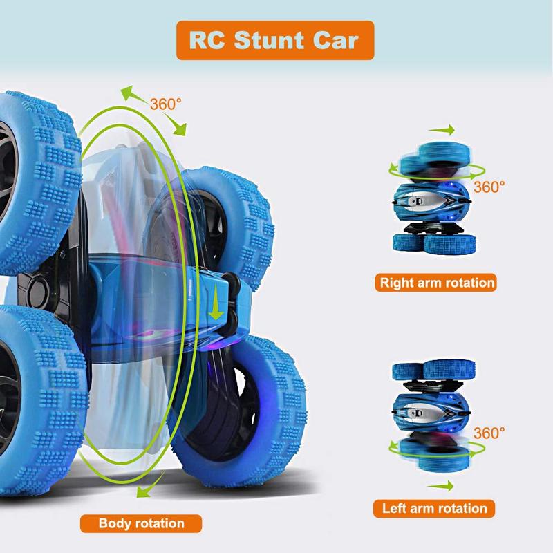 FREE TO FLY Remote Control Car: TPUCARG Double Sided 360°Rotating RC Cars with Headlights Rechargeable Race Stunt Toy Car Christmas Birthday Gifts