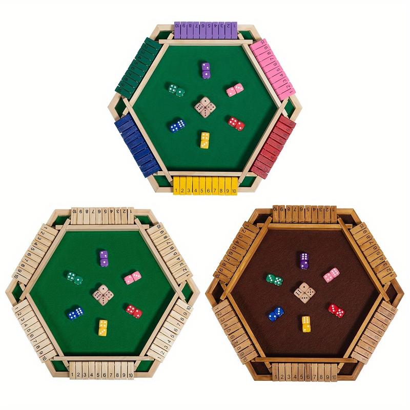 Shut The Box Game For 6 Player With 12+4 Dice - Colorful 6 Sided Wooden Board Math Number Games For Adults Families Party Club