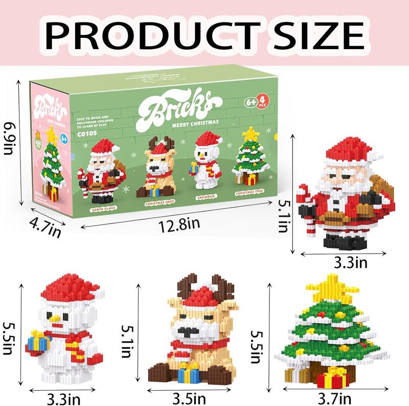 Christmas Block Set - 4 in 1 - Christmas Stacking Toys - Miniature Building Blocks - Santa Claus - Christmas Tree - Snowman - Elk - For Ages 8+