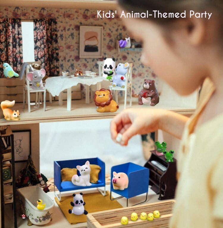 CasaTena Mini Resin Animals Figures Set 100 Pcs for Miniature Garden Decor - Slime Charm for Craft - Tiny Resin Animals