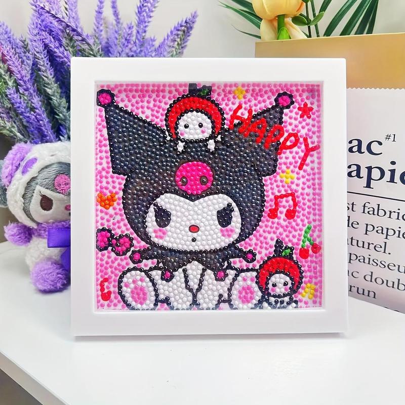 Cute Cartoon Kuromi Pattern DIY Diamond Arts Colorful Painting Kit with Frame, DIY 5D Diamond Arts Colorful Painting Kit, Wall Art Decor for Home