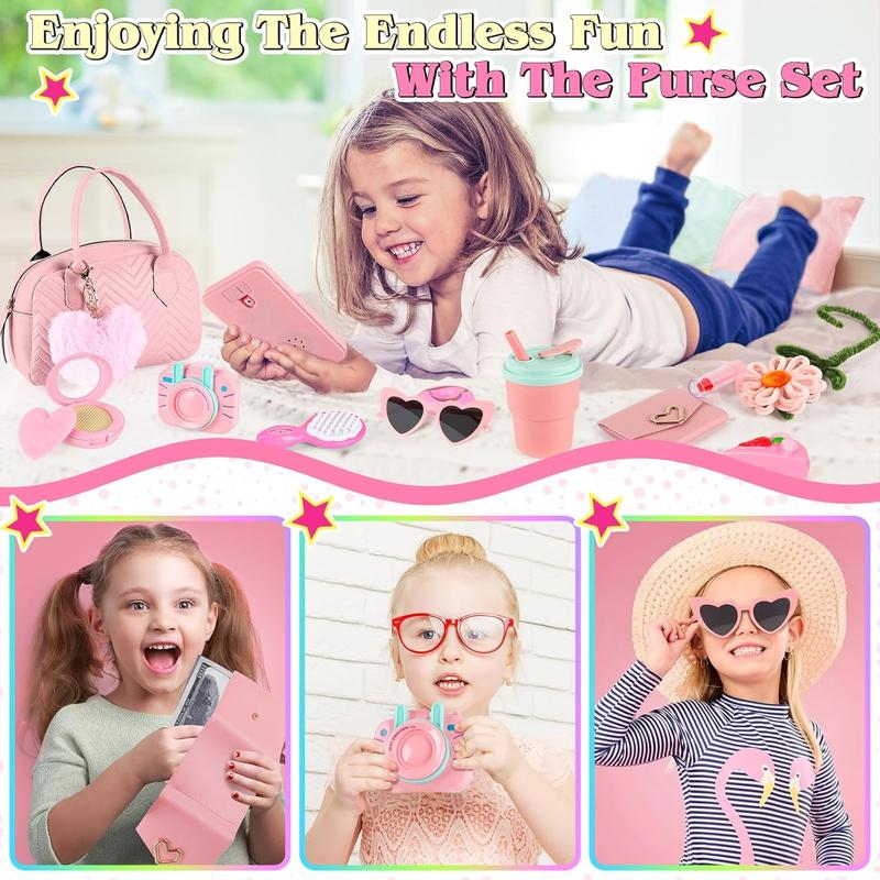 Christmas gift  Play Purse for Little Girls Toddler, Little Girls Purse with Pretend Makeup, Princess Pretend Play Girls Toys with Handbag,