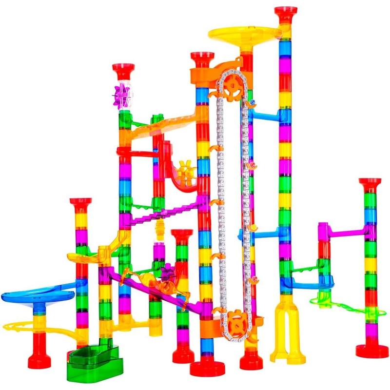 247 count Marble Run with Motorized Elevator, Construction Building Blocks Toys with 30 Glass Marbles and 30 Glow in The Dark Marbles, STEM Gifts for Boys and Girls