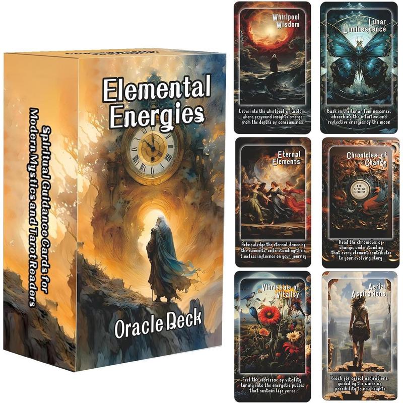 Elemental Energies Oracle Tarot Cards, Oracle Cards and Tarot Cards for Beginners, Oracle Cards Deck, This deck covers the elements of fire, earth, water, and air, Helping to discover, guide, Change