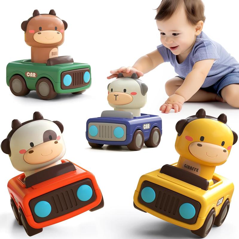 Learn Press and Go Car Toys for Toddlers 1-3, Baby Animal Racing Cars, Infant Play Vehicle Set, Baby Push Go Friction Car Toys for 6-9-12-18 Months, 1st Birthday Gifts for 1-2 Years Old Boys