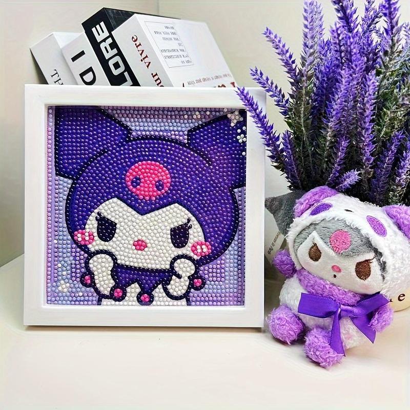 Cute Cartoon Kuromi Pattern DIY Diamond Arts Colorful Painting Kit with Frame, DIY 5D Diamond Arts Colorful Painting Kit, Wall Art Decor for Home