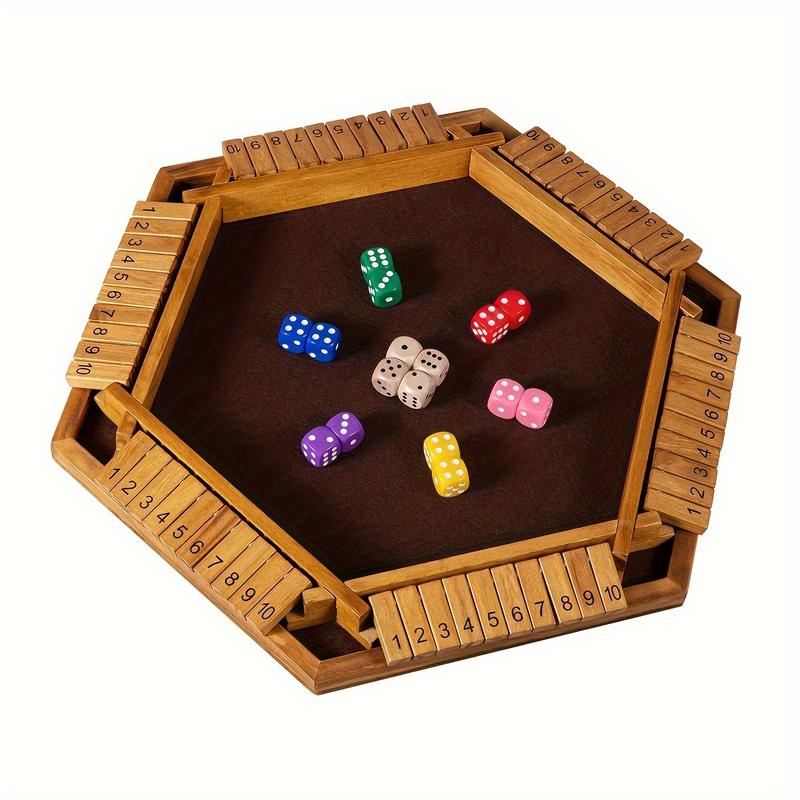 Shut The Box Game For 6 Player With 12+4 Dice - Colorful 6 Sided Wooden Board Math Number Games For Adults Families Party Club