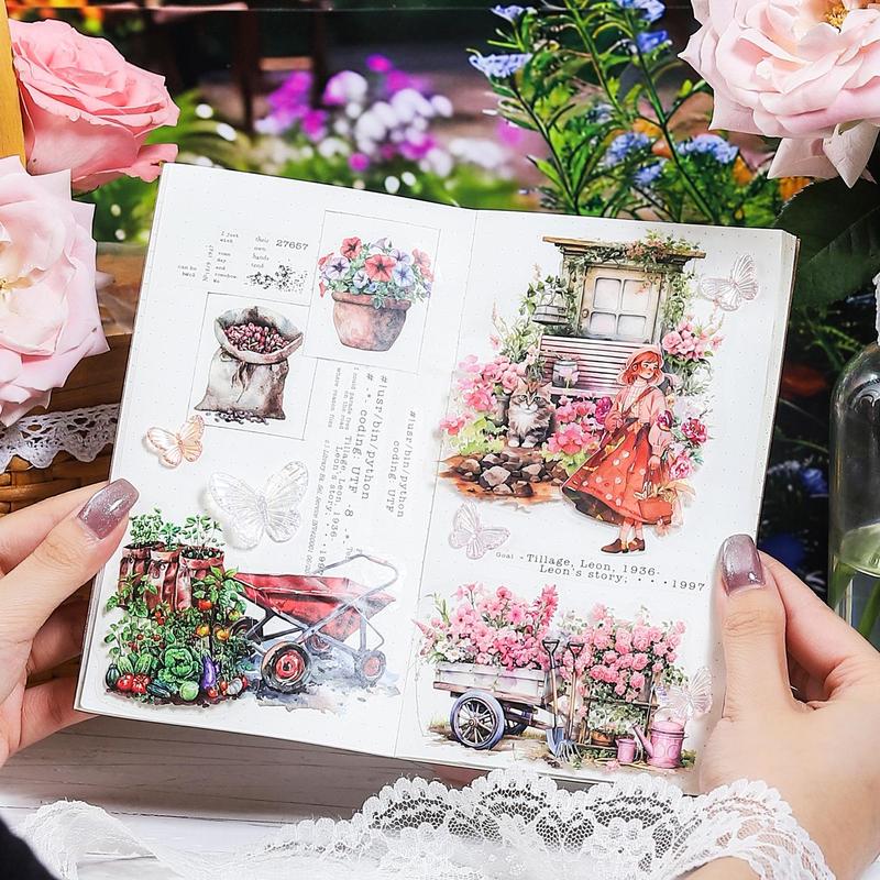 Flower Garden Series Sticker, 15pcs pack Scrapbooking & Stamping Sticker, DIY Decorative Sticker for Stationery Computer Water Bottle