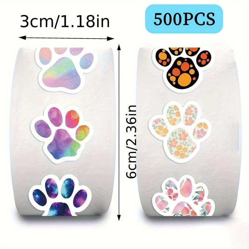 Dog Paw Print Sticker (500pcs roll), Waterproof Self Adhesive DIY Decals, Decorative Sticker for Gift Greeting Card Water Bottle Laptop Phone