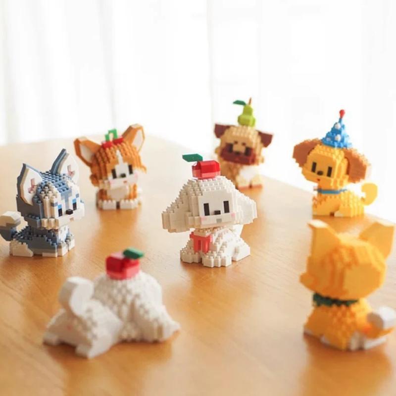 Cute Cartoon Dog Design Building Blocks, 1 Set Creative DIY Educational Puzzle Blocks, Home Decoration Model Ornament, Birthday Gift