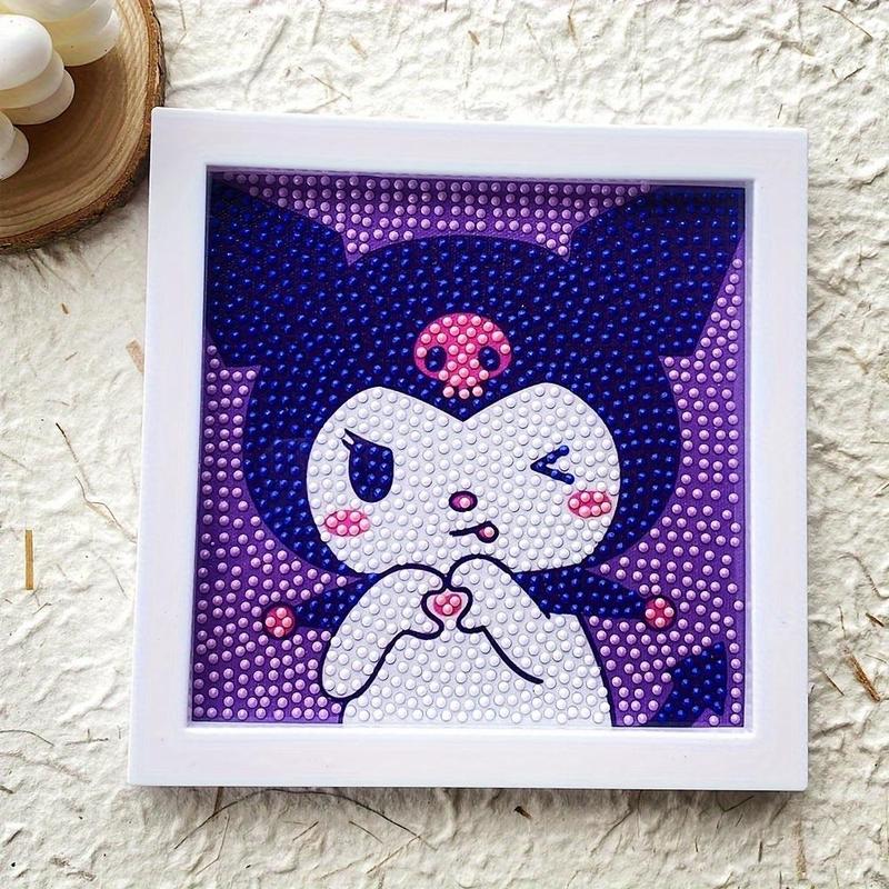 Cute Cartoon Kuromi Pattern DIY Diamond Arts Colorful Painting Kit with Frame, DIY 5D Diamond Arts Colorful Painting Kit, Wall Art Decor for Home