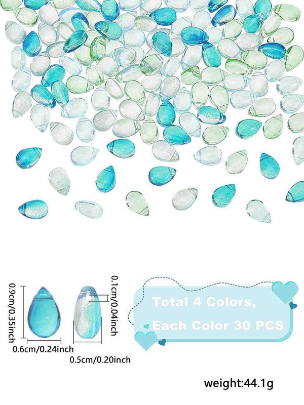 Transparent Glass Charms, Glitter Teardrop Shaped Beads, Fashionable DIY Jewelry Accessories for Bracelet & Necklace Making