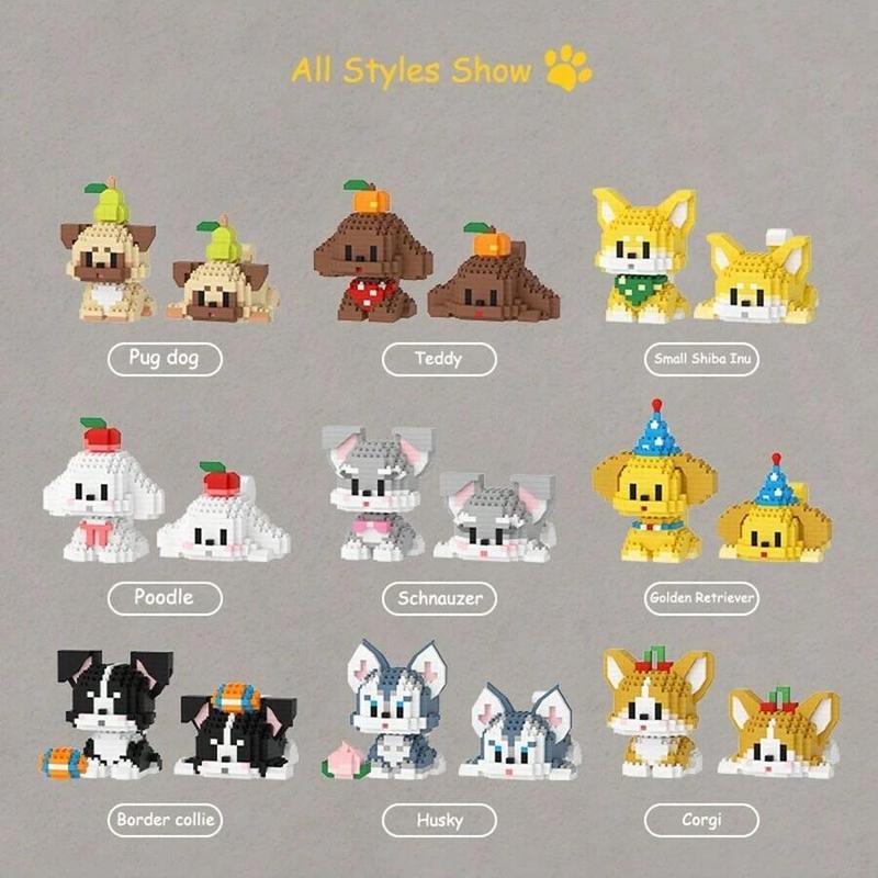 Cute Cartoon Dog Design Building Blocks, 1 Set Creative DIY Educational Puzzle Blocks, Home Decoration Model Ornament, Birthday Gift