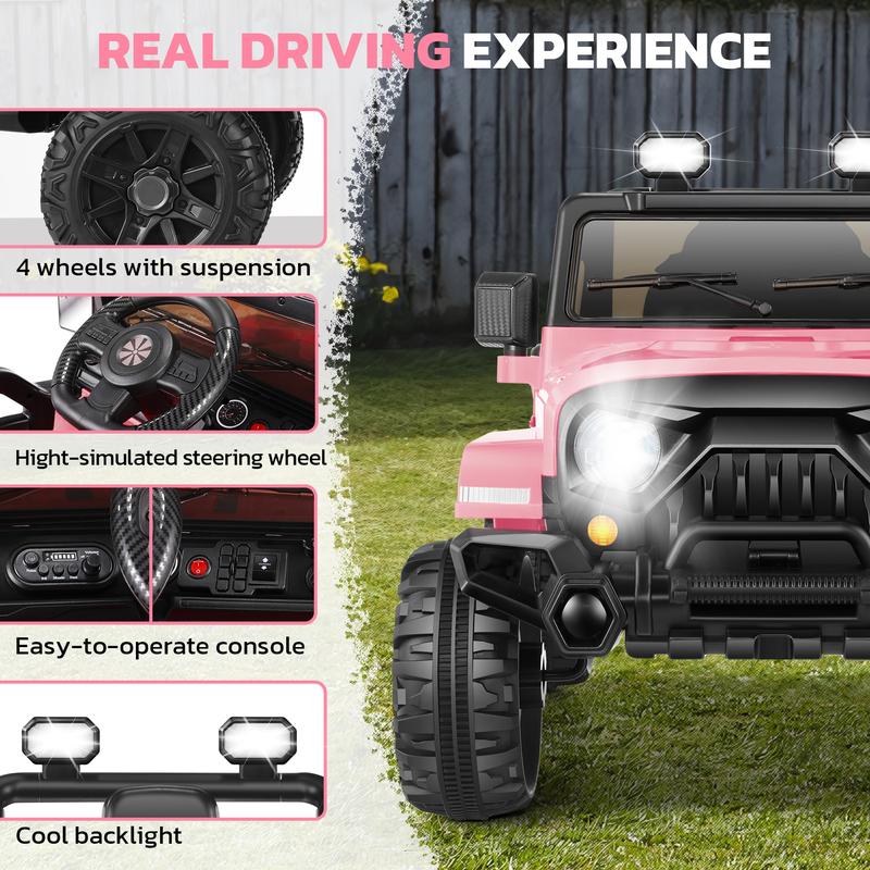 Hikole 12V Battery-Powered Ride-On Jeep for Kids, Remote Control, 3 Speeds, Bluetooth Music, LED Lights, Seat Belt