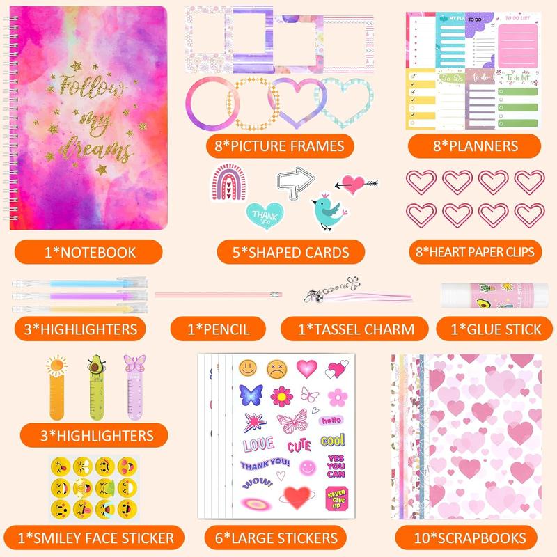 DIY Journal Kit For Girls, 50+Pcs Journal Set For Teenage Girls And Scrapbook & Diary Supplies Set, Teen Girl Gifts Trendy Stuff, Birthday Gifts Ideas For 8-14 Years And Up