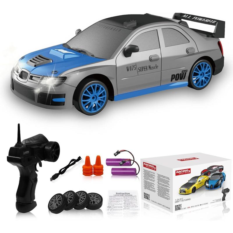 Remote Control Car RC Drift Car 2.4GHz 1:24 Scale 4WD 15KM H High Speed Model Vehicle with LED Lights Drifting Tire Racing Sport Toy Car for Adults Boys Girls Kids Gift 2Pcs Rechargeable Batteries