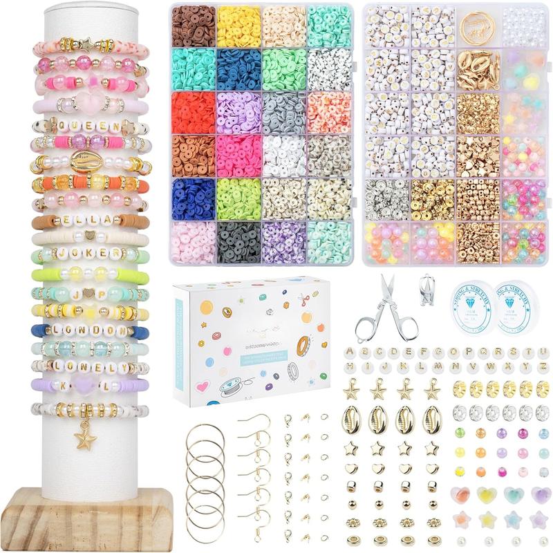 Bracelet Making Kit, 7200 count Clay Beads Bracelet Making Kit, 2 Boxes Beads for Bracelets, Friendship Bracelet Kit with Letter Beads, Number Beads,  Beads, Star Beads, Heart Beads