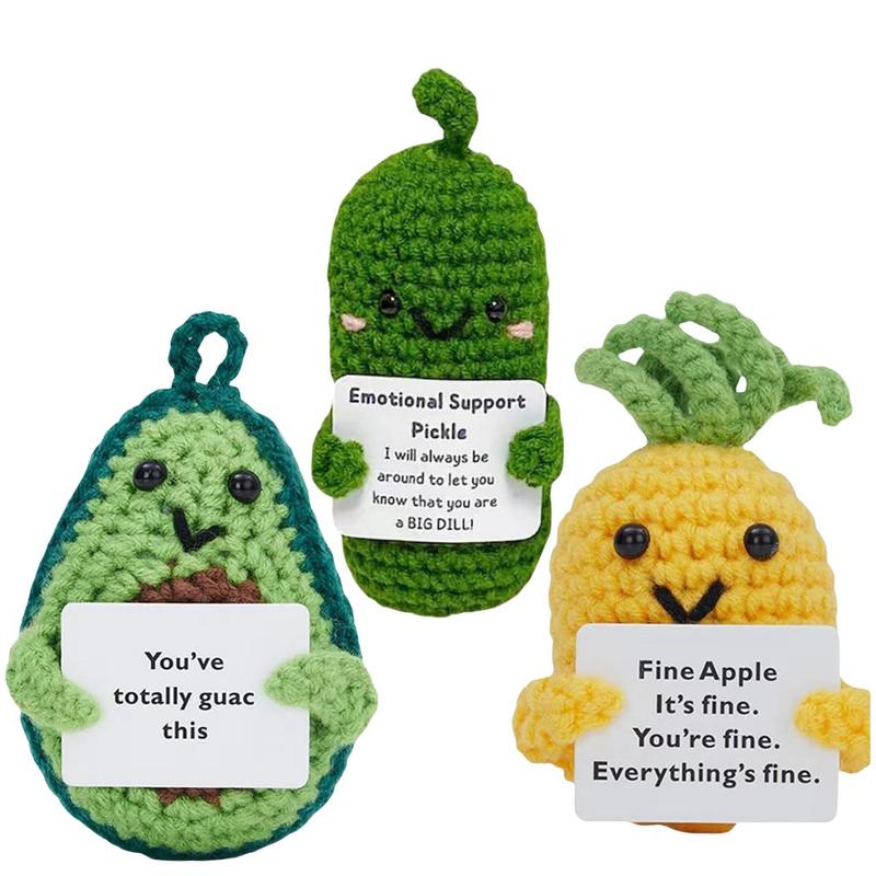 3-Pack Emotional Support Pickle,Potato Toy with Positive Potato Card,Birthday Gifts for Women,Gifts for Men, Pineapple,Gift,Creative Cute Crochet Doll,Cute Stuff,Office Decor