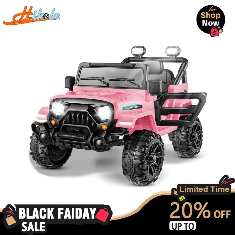 Hikole 12V Battery-Powered Ride-On Jeep for Kids, Remote Control, 3 Speeds, Bluetooth Music, LED Lights, Seat Belt