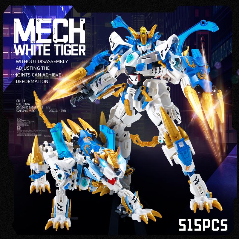 Building Blocks Toys-2in1 Transforming Robot Toy Building Set with White Tiger Mecha Collectible Toys Gift for Adults Kids Boys Ages 8 9 10+(515 PCS )