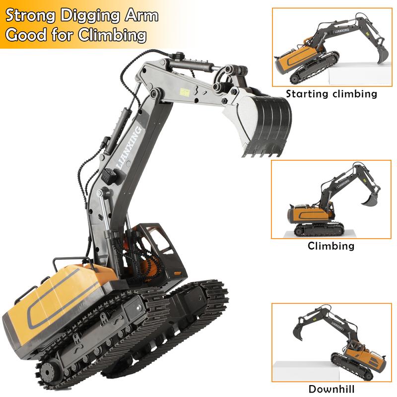 Remote Control Excavator Toys, 11 Channel RC Digger Construction Vehicles Toys with Sound & Lighting, Christmas Gifts Birthday Gifts for Boys Girls