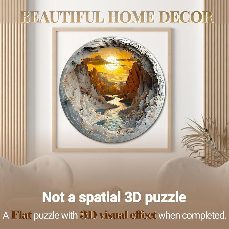 Wooden Puzzle for Adults-3D Vision Effect Wooden Puzzle Unique Shape Advanced Cave Wooden Jigsaw Puzzle for Adult, Wood Puzzles,Challenge Wooden Jigsaw Puzzle (L-13.4 * 13.4in -300pcs)