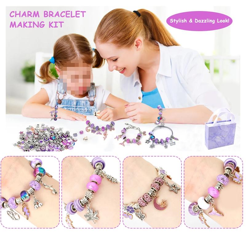 Arts and Crafts Kit - 3Pcs Bracelets,3Pcs Necklaces and 2Pcs Rings for Kids, Beads Bracelets Jewelry Making Kit for Girls