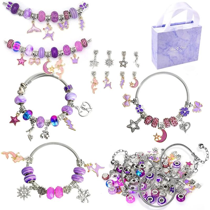 Arts and Crafts Kit - 3Pcs Bracelets,3Pcs Necklaces and 2Pcs Rings for Kids, Beads Bracelets Jewelry Making Kit for Girls