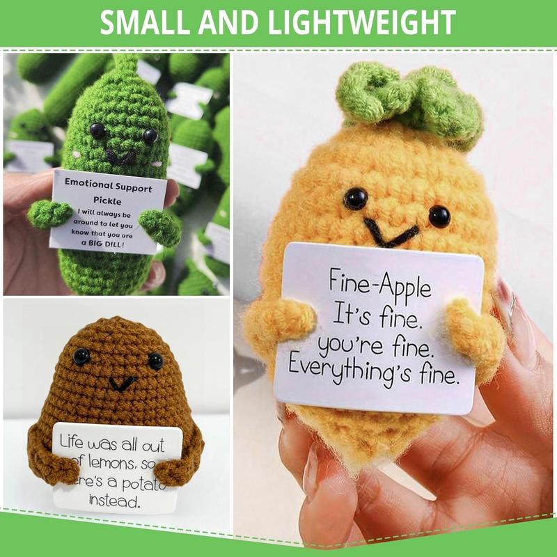 3-Pack Emotional Support Pickle,Potato Toy with Positive Potato Card,Birthday Gifts for Women,Gifts for Men, Pineapple,Gift,Creative Cute Crochet Doll,Cute Stuff,Office Decor