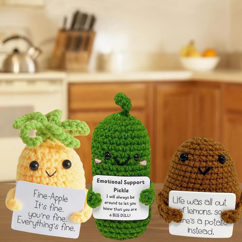 3-Pack Emotional Support Pickle,Potato Toy with Positive Potato Card,Birthday Gifts for Women,Gifts for Men, Pineapple,Gift,Creative Cute Crochet Doll,Cute Stuff,Office Decor