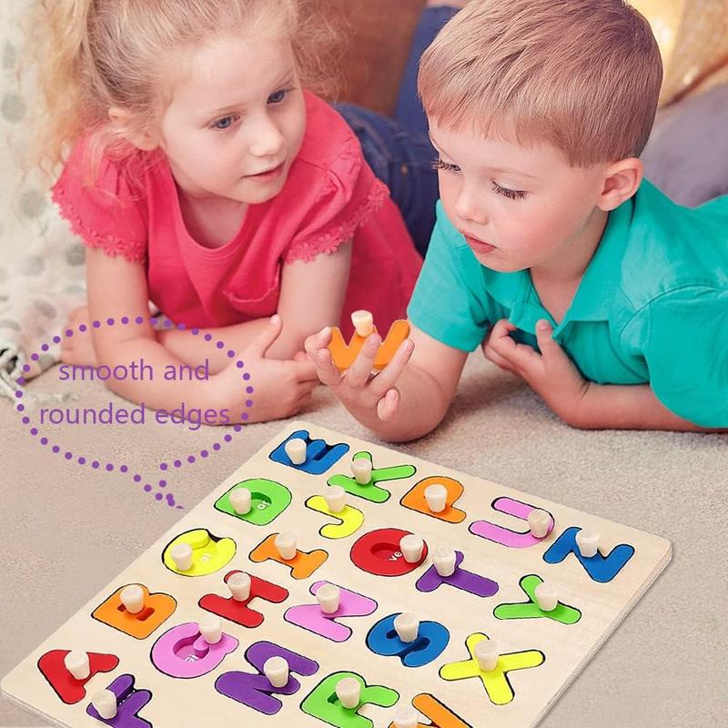 Alphabet Puzzle Wooden Puzzles with Board Knob for Toddlers 1 2 3 4 5 Year Old ABC Puzzle Shape Alphabet Learning Puzzles Toy, Great Preschool Gifts for Girls and Boys