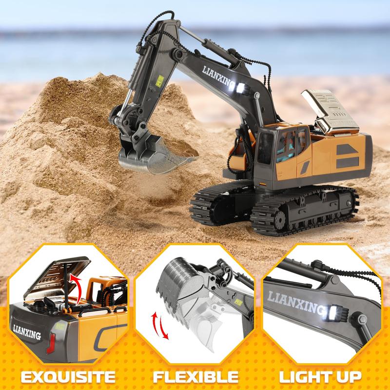 Remote Control Excavator Toys, 11 Channel RC Digger Construction Vehicles Toys with Sound & Lighting, Christmas Gifts Birthday Gifts for Boys Girls