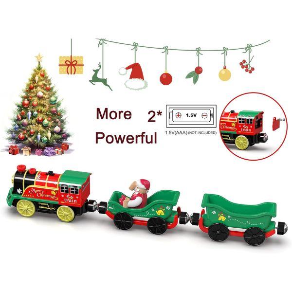 Christmas Train Set for Toddlers, Battery-Powered Electric Toy Train with Music & Lights, Motorized Train for Wooden Tracks, Compatible with Brio & Thomas & Friends, Holiday Gift for Kids