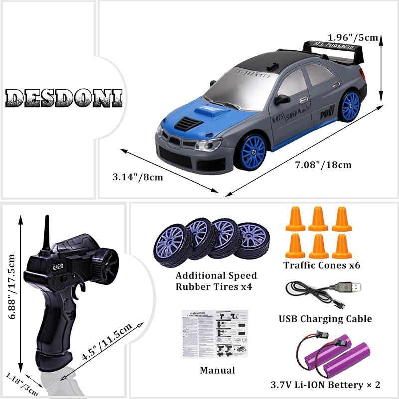 Remote Control Car RC Drift Car 2.4GHz 1:24 Scale 4WD 15KM H High Speed Model Vehicle with LED Lights Drifting Tire Racing Sport Toy Car for Adults Boys Girls Kids Gift 2Pcs Rechargeable Batteries