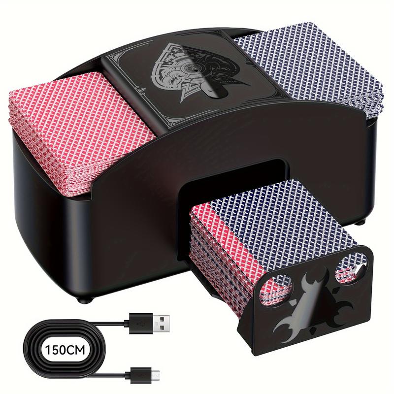 1-2 Deck Fully Automatic USB Battery Operated Electric Card Shuffler, Lower Noise, One-Touch Startup & Quick Shuffling - Black