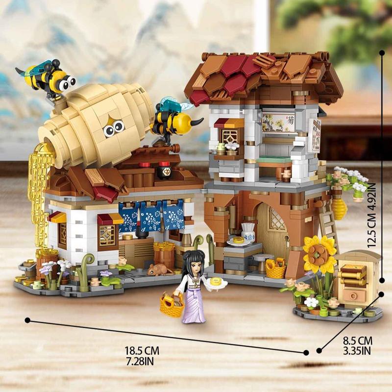 Honey House Design Building Block Toy, 1242pcs set Creative Model Toy, Foldable Street View Architecture Decoration Gift for Kids & Adults