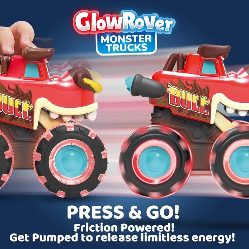 3 Pack Monster Truck Toy - Motion Activated Light-Up Cars for Toddlers - Monster Treads Lightning Wheels - Baby Toy Present - Press & Go Cars for Boys Girls