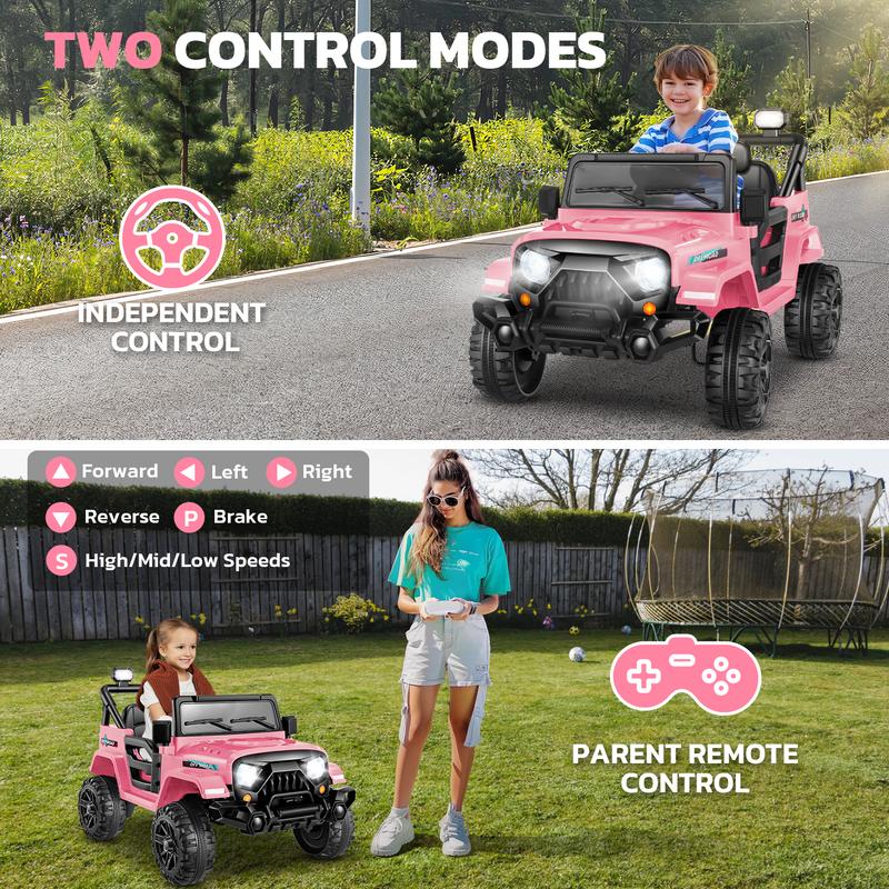 Hikole 12V Battery-Powered Ride-On Jeep for Kids, Remote Control, 3 Speeds, Bluetooth Music, LED Lights, Seat Belt