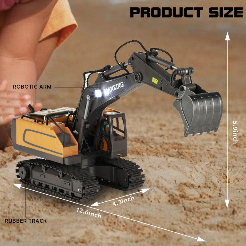 Remote Control Excavator Toys, 11 Channel RC Digger Construction Vehicles Toys with Sound & Lighting, Christmas Gifts Birthday Gifts for Boys Girls