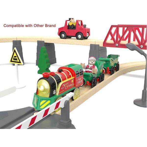 Christmas Train Set for Toddlers, Battery-Powered Electric Toy Train with Music & Lights, Motorized Train for Wooden Tracks, Compatible with Brio & Thomas & Friends, Holiday Gift for Kids