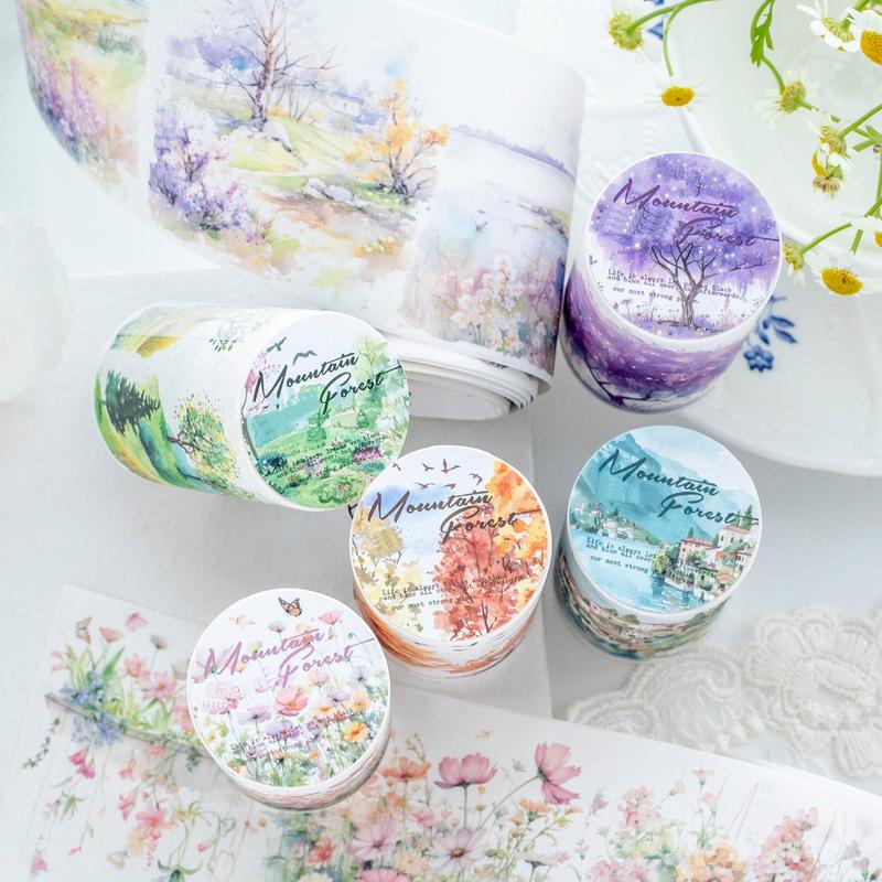 Flowers and Trees Pattern Washi Tape, 1 Roll DIY Decorative Washi Tape, Scrapbooking & Stamping Supplies for Home School Office