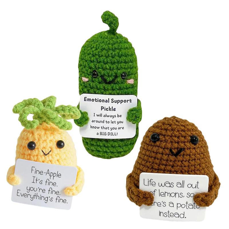 3-Pack Emotional Support Pickle,Potato Toy with Positive Potato Card,Birthday Gifts for Women,Gifts for Men, Pineapple,Gift,Creative Cute Crochet Doll,Cute Stuff,Office Decor