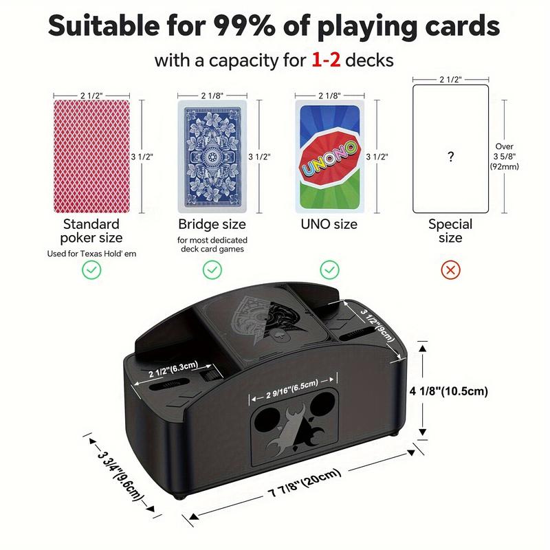 1-2 Deck Fully Automatic USB Battery Operated Electric Card Shuffler, Lower Noise, One-Touch Startup & Quick Shuffling - Black