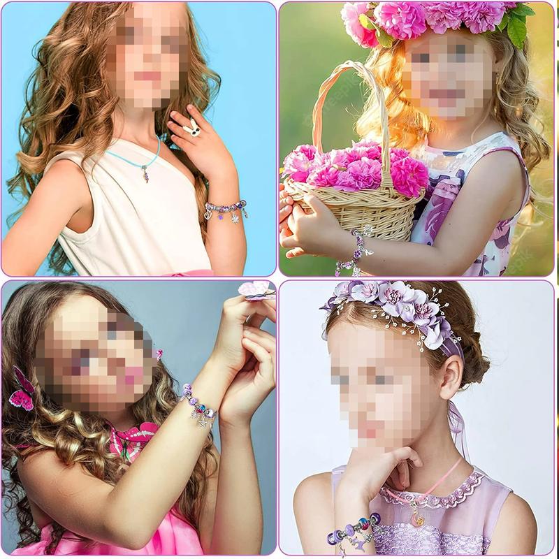 Arts and Crafts Kit - 3Pcs Bracelets,3Pcs Necklaces and 2Pcs Rings for Kids, Beads Bracelets Jewelry Making Kit for Girls