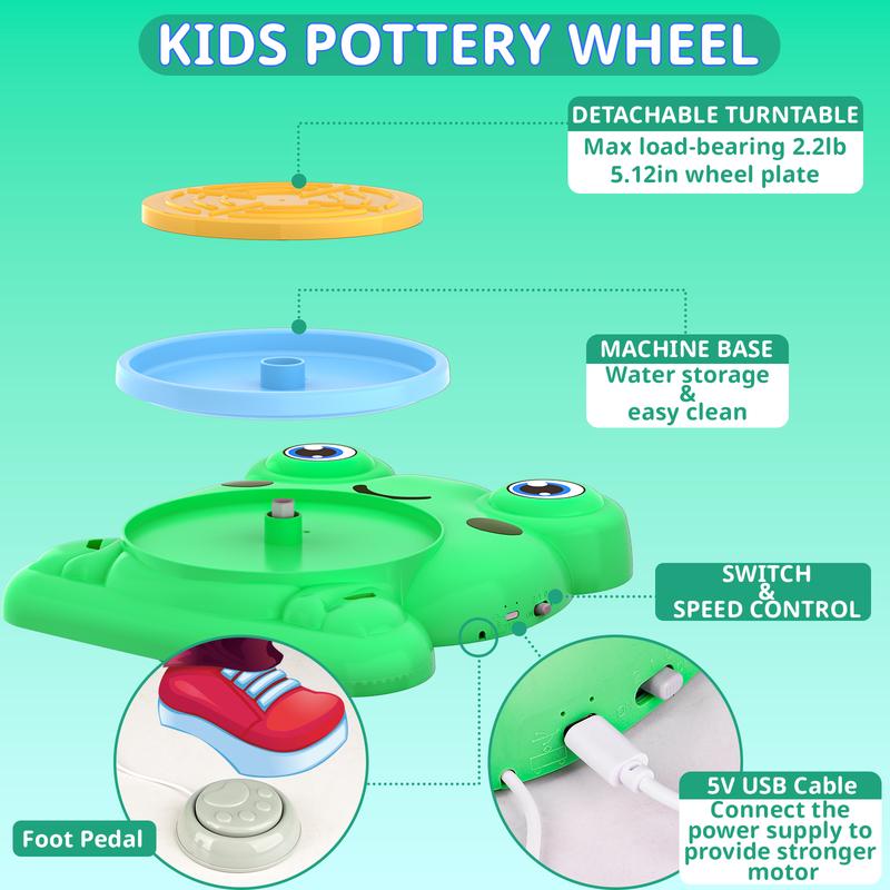 Pottery Wheel for Kids - Complete Pottery Painting Kit Arts and Crafts for Kids Ages 8-12 with Clay, Sculpting Tools, Art Supplies for Kids Toys Girls Boy Birthday Gift for 6 7 8 9 10 11 12+